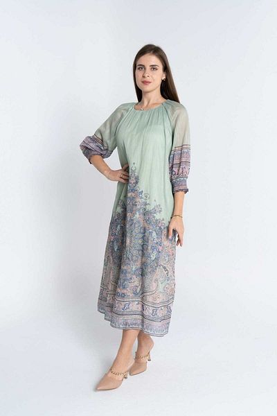 Nichii Women's Wide-Bottom Midi Dress with 3/4 Sleeves and Print