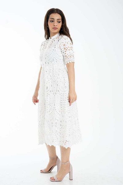 Nichii Women's Short Sleeve Lace Midi Dress