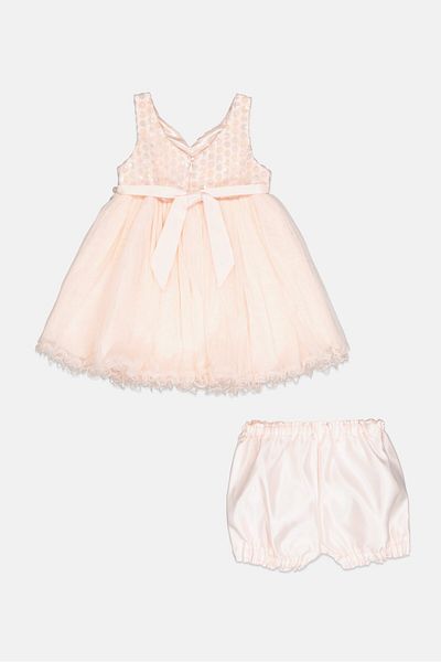 American Princess Toddlers Girl 2 Pcs Textured Mesh Party Dress With Shorts Set, Light Pink