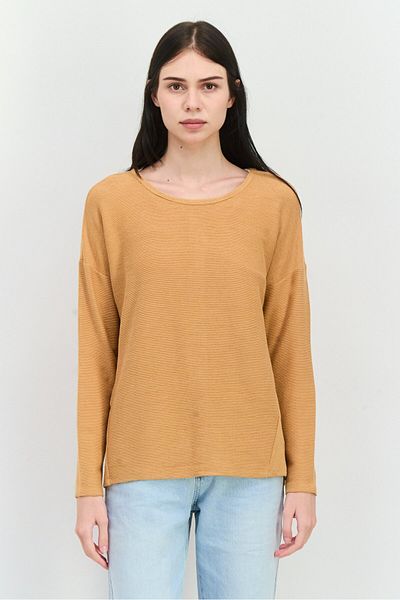 Verve Ami Women Crew Neck Ribbed Sweater, Dark Beige