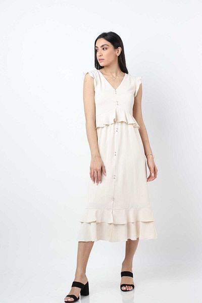 Nichii Women's Sleeveless Midi Dress with Scoop Neck