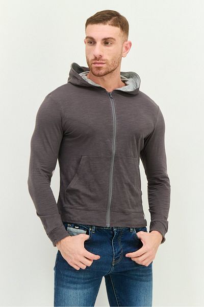 Jaxson Maximus Men Hooded Long Sleeve Plain Sweatshirt, Dark Grey