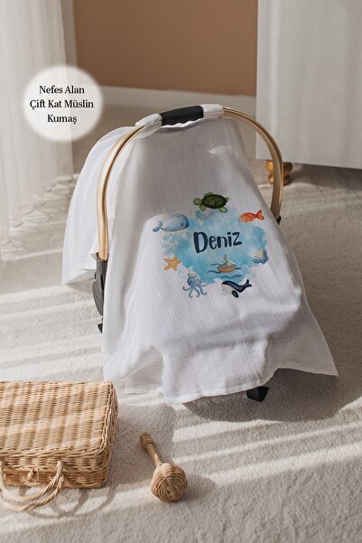 100% Cotton Name Exclusive Double Layer Muslin Stroller Cover-Sea Creatures