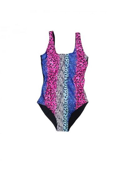 FUBA One-Piece Swimsuit with Colorful Stripes and Print