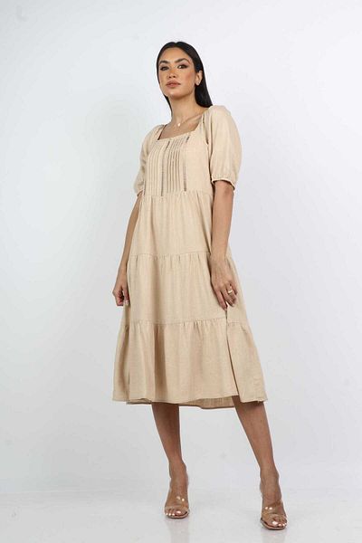 Nichii Women's Midi Dress with Square Neckline and Short Sleeves