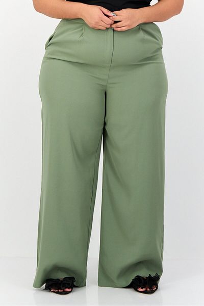 Archive Design Studio Women Regular Fit Plain Wide Leg Pants, Sage Green