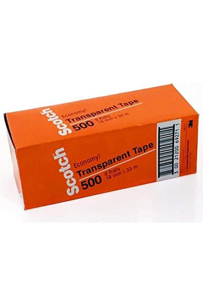 3M 500 Scotch Transparent Tape (18mm X 33m, OS-PM001-3A) - Pack of 8 Rolls