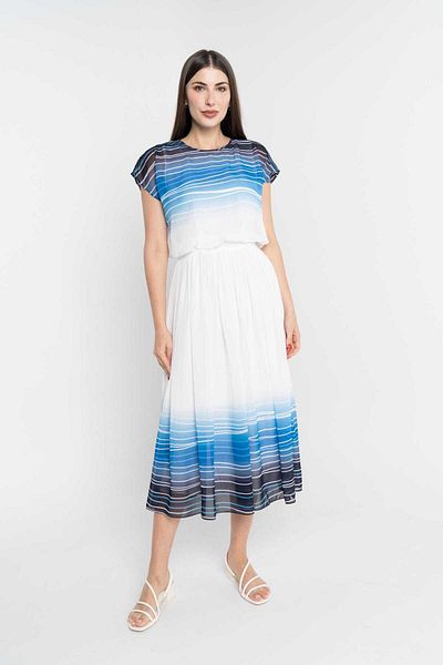 Nichii Women's Short Sleeve Printed Midi Dress with Waistline
