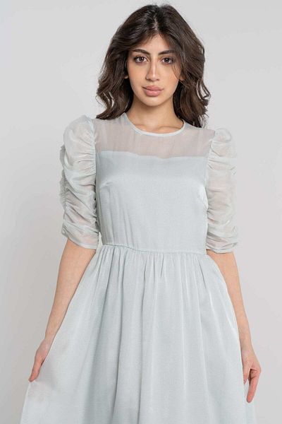 Nichii Women's Plain Midi Dress with Ruffled Half Sleeves