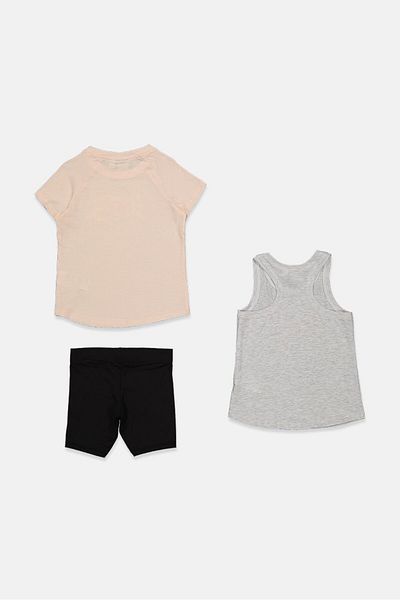 Puma Kid Girls 3 Pieces Graphic Top And Bottom Set, Peach and Black and Grey