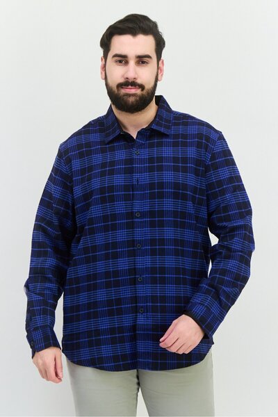 Thomas Sterling Men Regular Fit Long Sleeve Checkered Casual Shirt, Blue