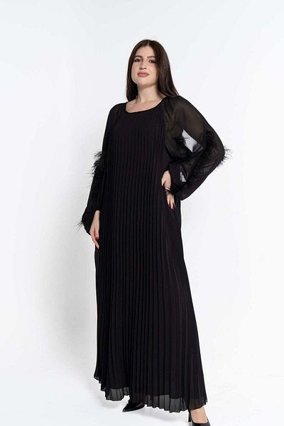 Nichii Women's Long Flowy Dress with Pleats and Long Sleeves