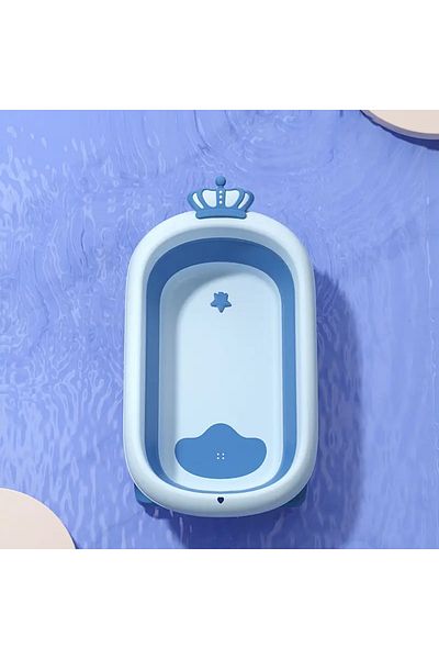 Little Mom Cadita pliabila pentru copii Little Mom King Blue, cu dop pentru evacuare apa, baza antialunecare, s