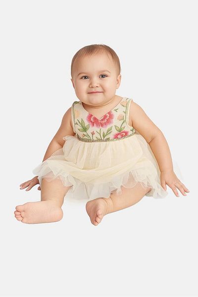 American Princess Toddlers Gir 2 Pieces Embroidered Partywear Dress, Multicolor