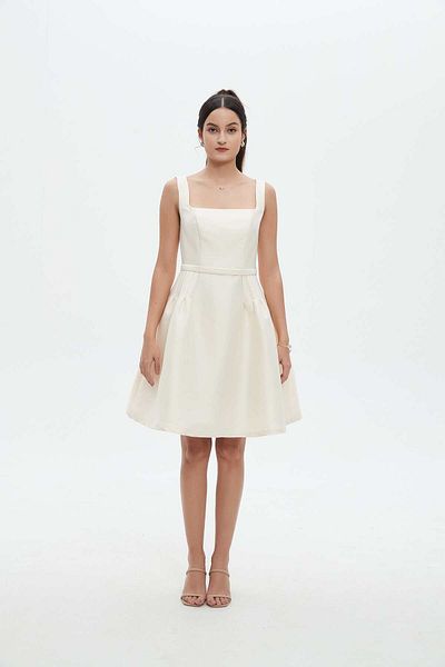 Nichii Square Neckline Solid Knee-Length Women's Dress