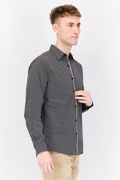Truth Substance Men Regular Fit All Over Print Long Sleeves Casual Shirt, Black