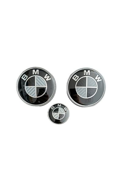 MAF Set Trei Emblema BMW capota/portbagaj 82mm + 74mm volan 45mm negru+carbon