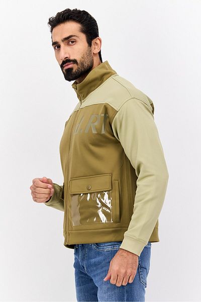 DRT Men High Neck Brand Logo Long Sleeves Sweatshirt, Olive