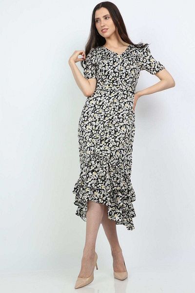 Nichii Floral Short Puff Sleeve Midi Dress