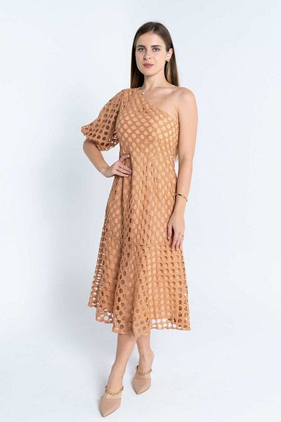 Nichii Women's Padded Lace Midi Dress with Shoulder Detail