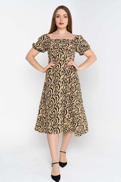 Nichii Women's Off-Shoulder Midi Dress with Short Sleeves