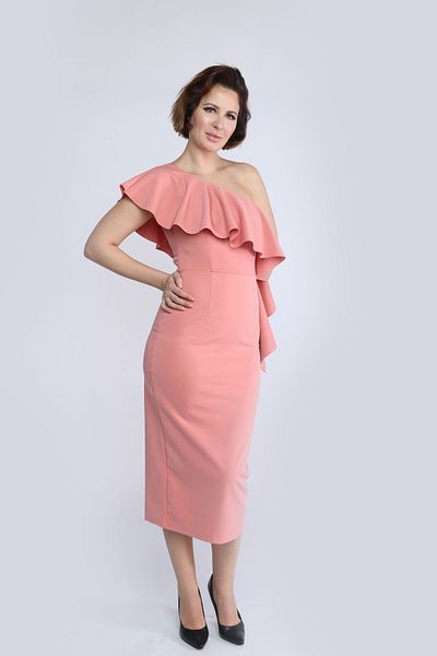 Nichii One-Shoulder Fitted Midi Dress with Ruffles
