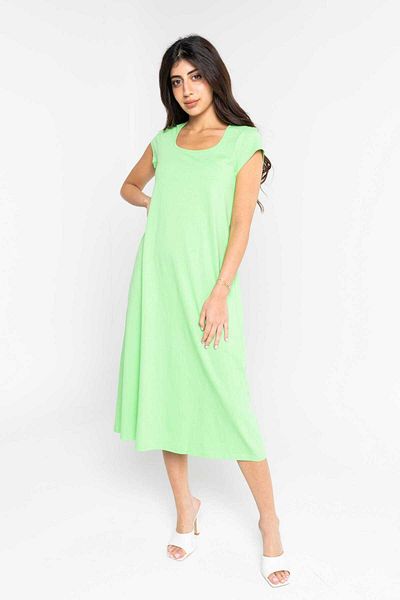 Nichii Women's Short Sleeve Midi Dress with Round Neck