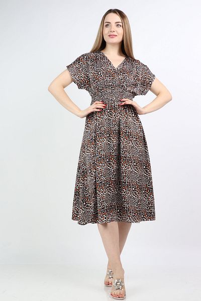 Nichii Women's Short Sleeve Snake Print Midi Dress with a Fitted Waist
