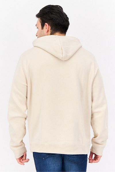 Desert Dunes Men Hooded Embroidered Fleece Sweatshirts, Beige