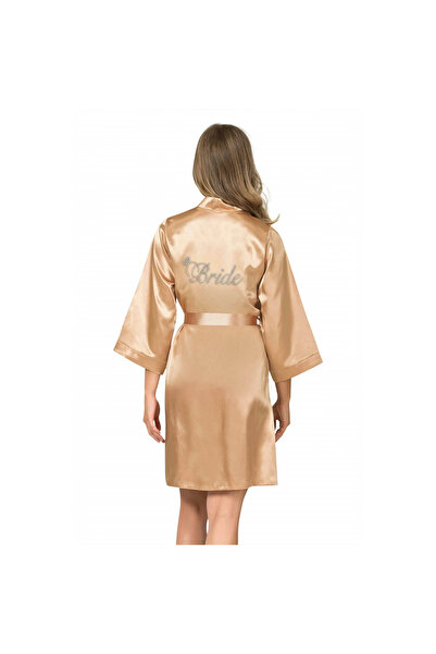 MİRALİVE Marsilyan- Gold Short Satin Bride Dressing Gown