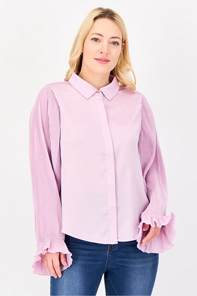 Area Stars Women Spread Collar Long Sleeves Satin Blouse, Light Purple