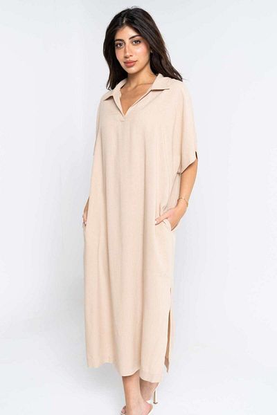 Nichii Plus Size Solid Midi Dress with Short Sleeves