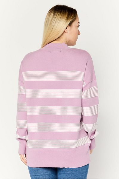 Chloe + Jasmine Women Mock Neck Stripped Sweater, Lavender