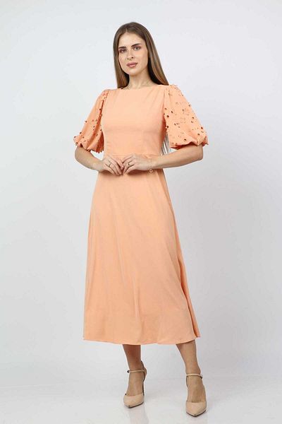 Nichii Short Sleeve Fitted Midi Dress with Flared Skirt