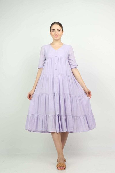 Nichii Short Sleeve Button-Front Flared Midi Dress