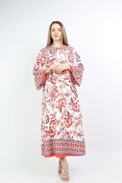 Nichii Long Floral Print Dress with Wide Long Sleeves