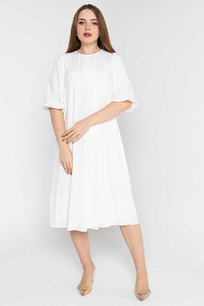 Nichii Women's Loose Solid Midi Dress with 3/4 Sleeves