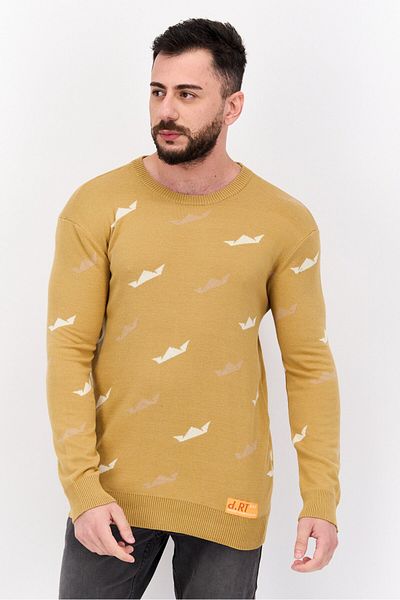 DRT Men Crew Neck Printed Long Sleeves Sweatshirt, Tan