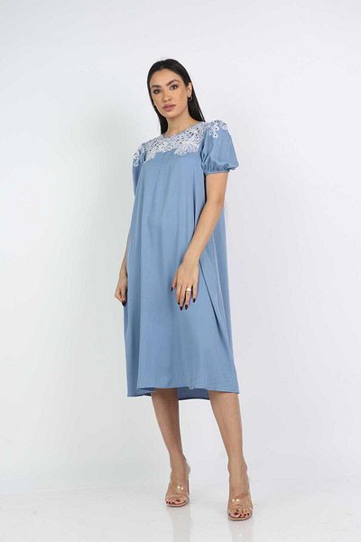Nichii Embroidered Wide Midi Dress with Short Sleeves