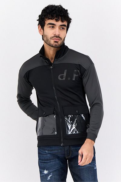 DRT Men Spread Collar Brand Logo Long Sleeves Sweatshirt, Black