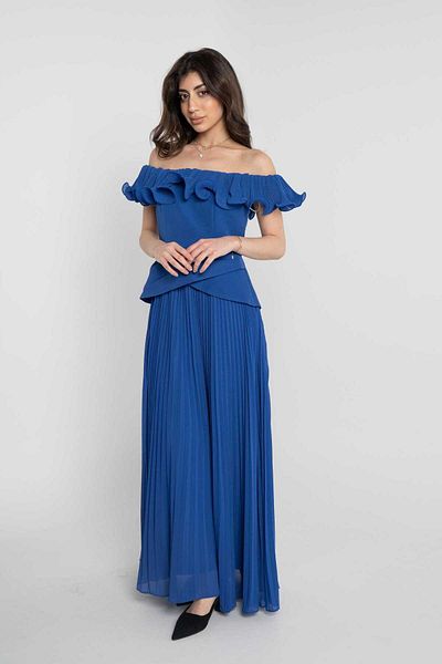 Nichii Pleated Off-Shoulder Midi Evening Dress