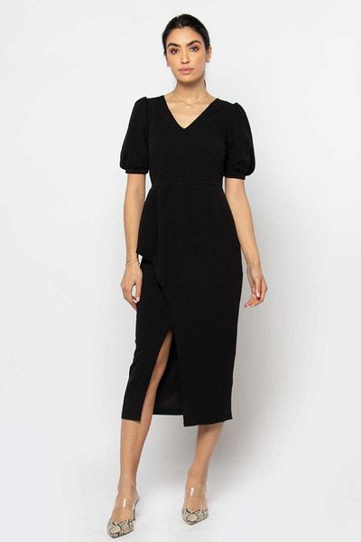Nichii Solid Tiered Midi Dress with Short Sleeves