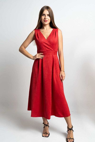 Nichii Women's Solid Midi Dress with Waist Cut and Seven-Shoulder Opening
