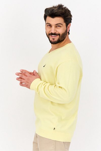 Navtech By Nautica Men V-Neck Long Sleeve Embroidered Logo Sweater, Yellow