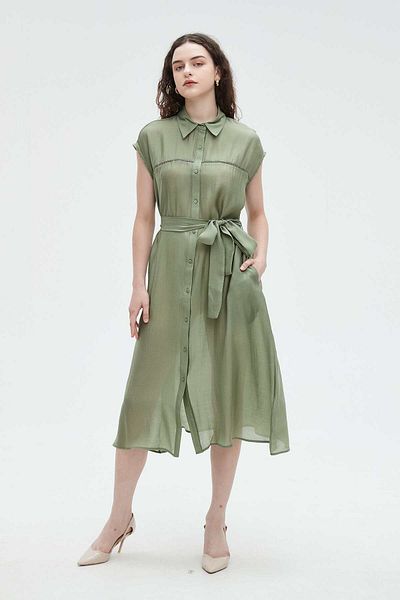 Nichii Women's Short Sleeve Midi Dress with Collar