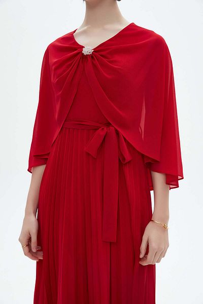 Nichii Long Sleeve 3/4 Bell Sleeve Dress with Waist Tie and V-Neck
