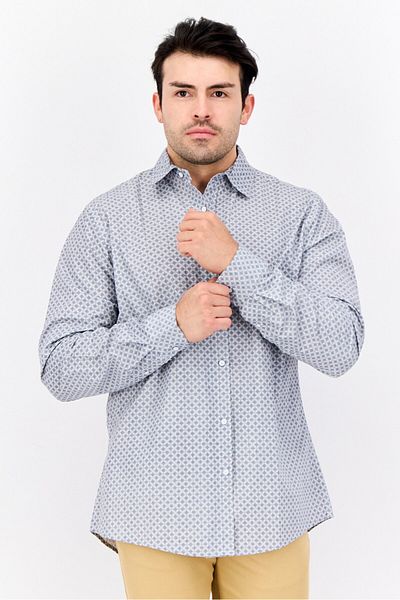 Truth Substance Men Regular Fit Monogram Pattern Long Sleeves Casual Shirt, White