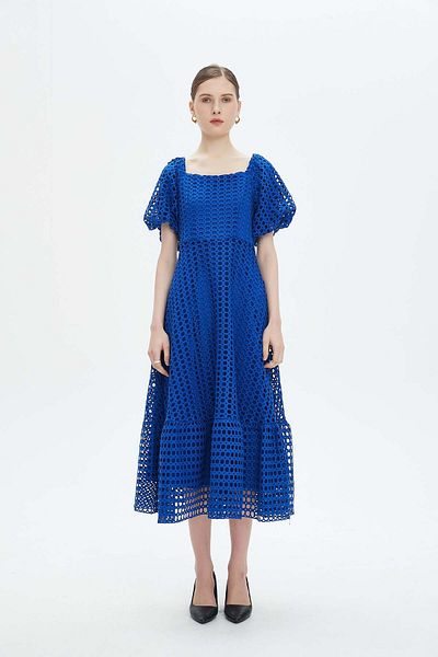 Nichii Polka Dot Mid-Length Dress with Short Sleeves