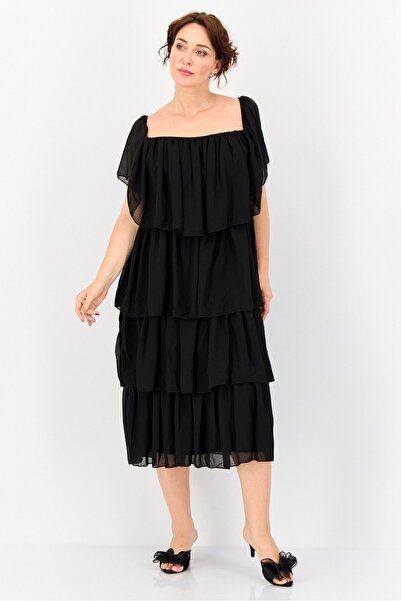 Archive Design Studio فستان نسائي سادة متعدد الطبقات، أسود