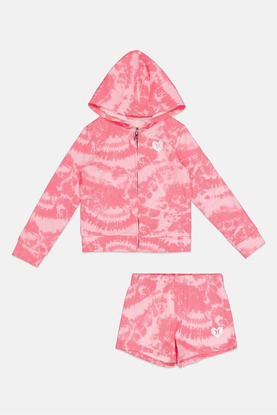 Hurley Toddlers Girl 2 Piece Tie Dye Sweatshirt And Short Set , Multicolor